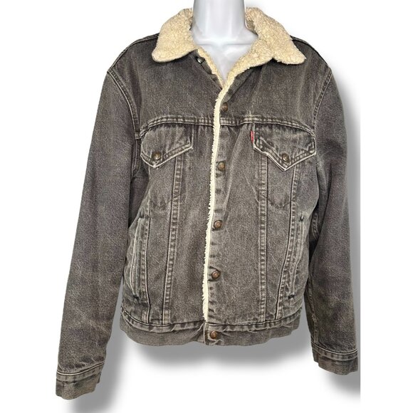 Vintage Levi’s Charcoal Denim Jacket Sherpa Lined Unisex - Picture 9 of 13
